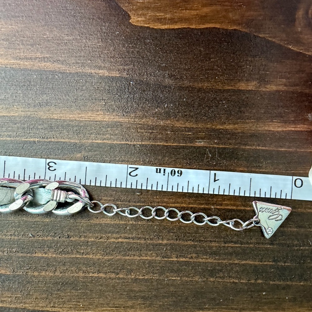 Guess Silver Tone Necklace with Chunky Charm Pendants and Chain with Ribbon 16” - Picture 12 of 12